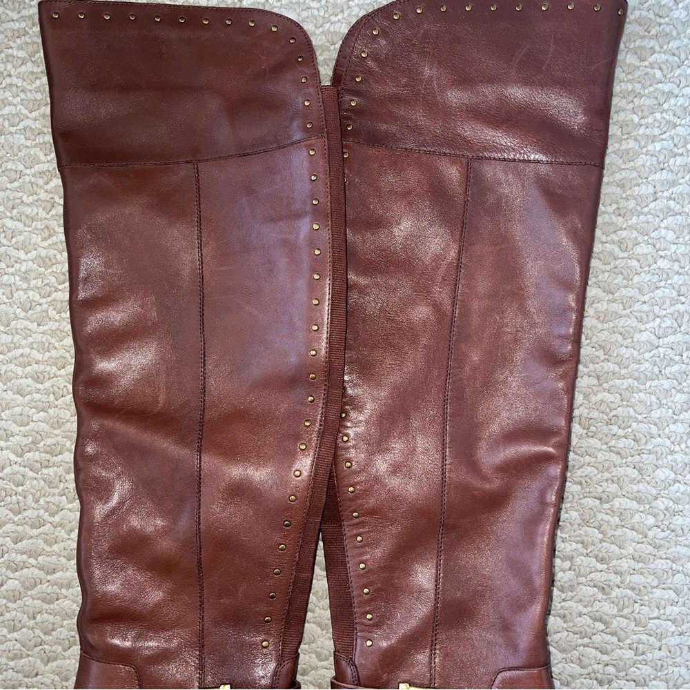 Gibson Latimer Leather Tall Over Knee Boots Riding Gold Tone Studs  SIZE… - Picture 10 of 13